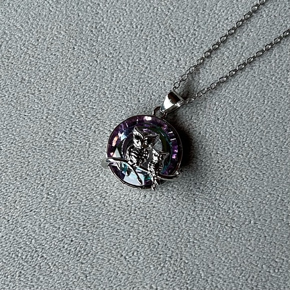 Owl with Owlet Necklace ~ Stunning Blue Purple Circular Stone ~ Brand New! - Picture 8 of 16